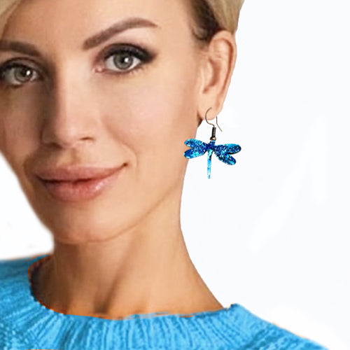 Blue and Yellow dragonflies dangle Earrings