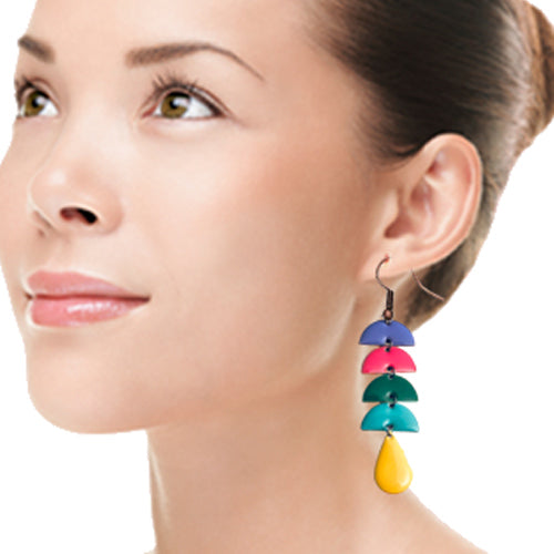 Enamel five layers dangle earrings