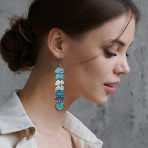 Layers Half Moon Copper Patina earrings