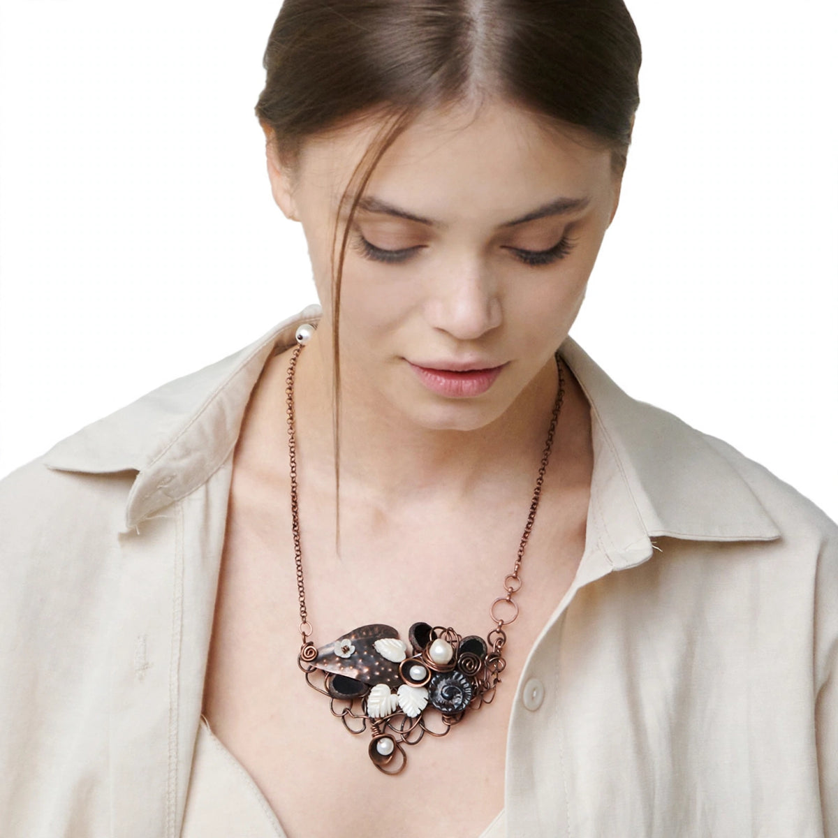 Vintage Pearl Copper Statement Necklace