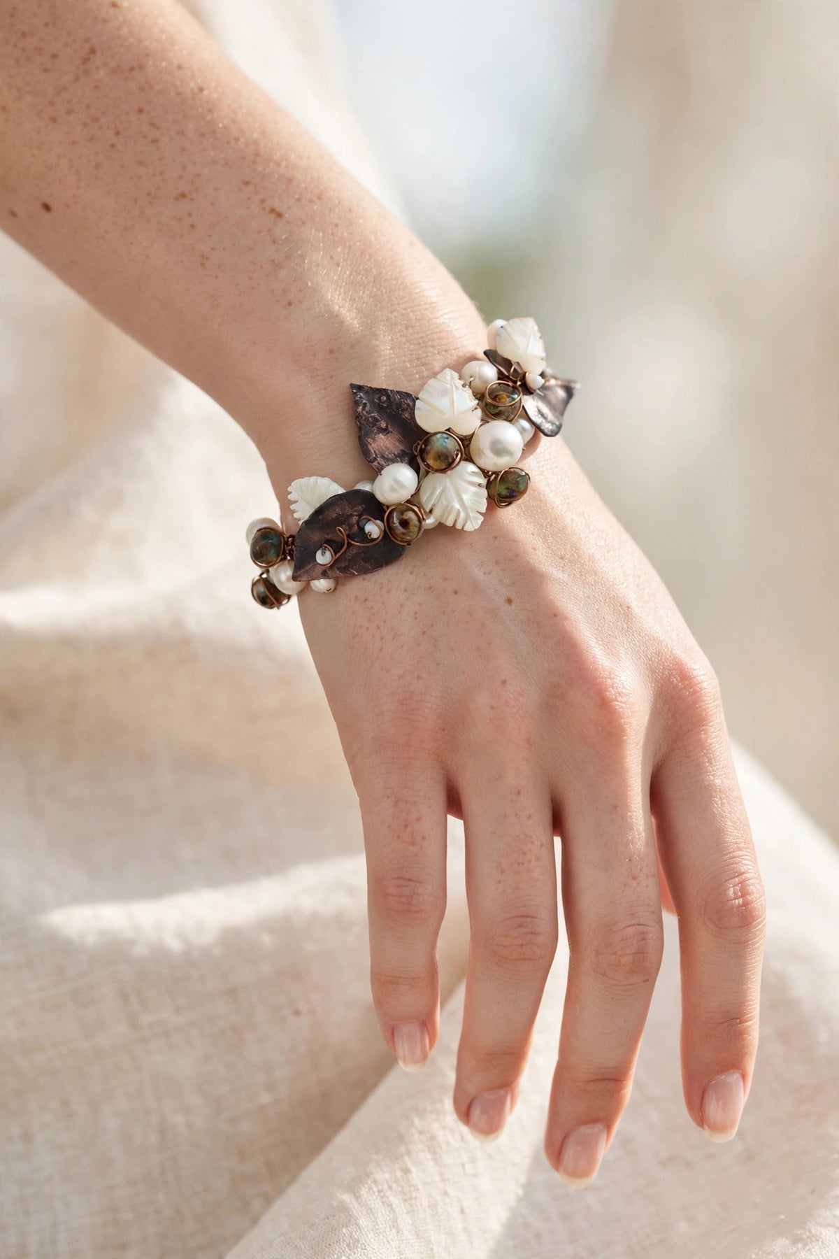 Copper Leaf freshwater Pearl Bracelet