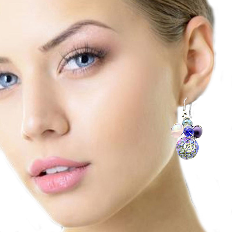 Purple Blue Art Glass Earrings