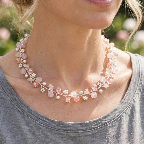 Pink Rose Quartz Necklace & Matching Earrings option