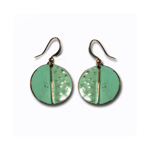 Small Sage Green Circle Patina Earrings