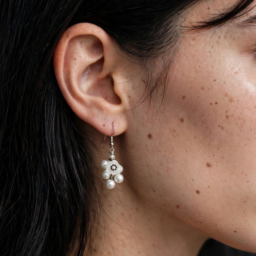 White Pearl flower Earrings