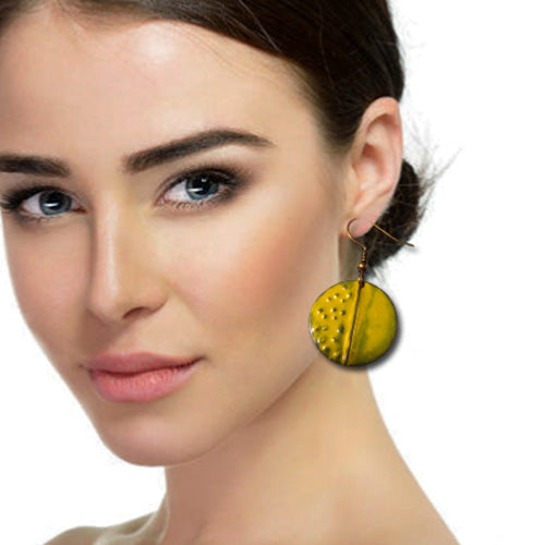 Yellow Circle Patina Earrings