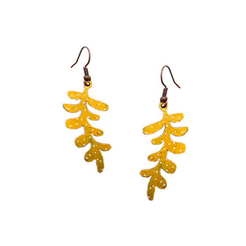 Yellow Delicate Leaf Copper Earrings