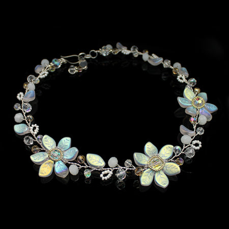 White Opal Flowers Sterling Necklace - Nurit Niskala