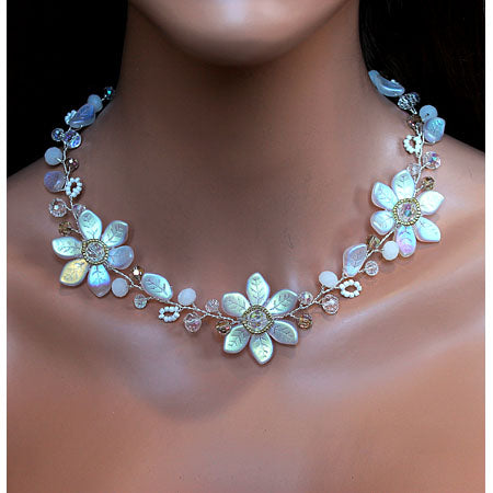 White Opal Flowers Sterling Necklace - Nurit Niskala