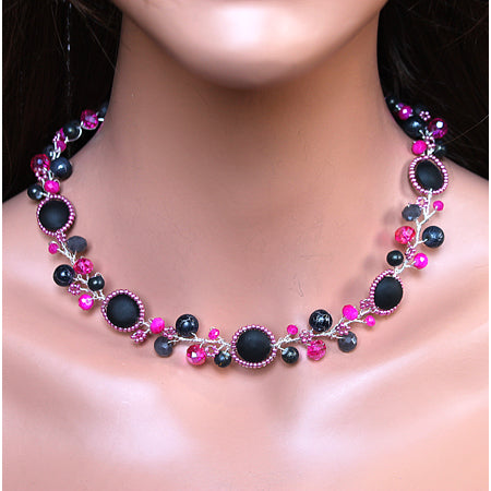 Magenta Pink Black Necklace - Nurit Niskala