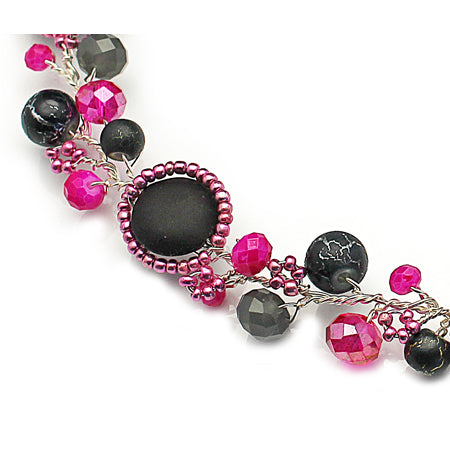 Magenta Pink Black Necklace - Nurit Niskala