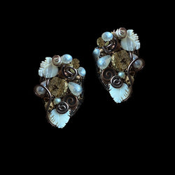Jasper Pearls Weaving Copper Earrings