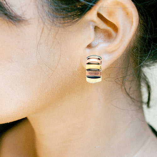 Three Metals Cuff +Earrings