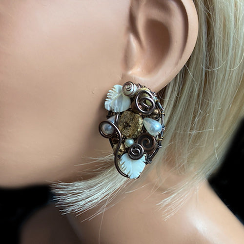 Jasper Pearls Weaving Copper Earrings