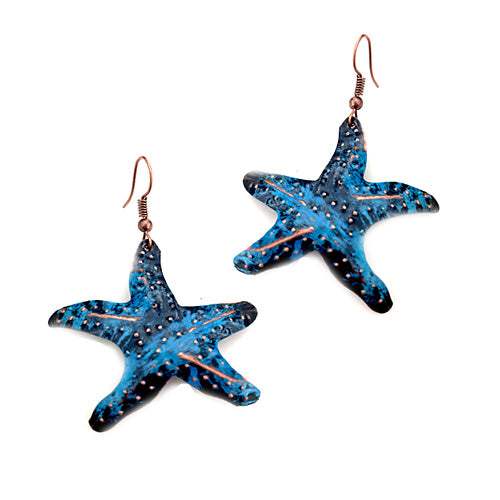 Blue Starfish Copper Earrings