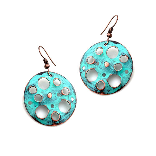 TURQUOISE CIRCLE COPPER EARRINGS