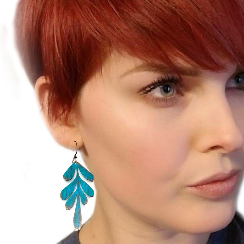 TURQUOISE COPPER LEAF EARRINGS