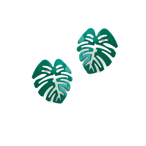 Yellow /Green Monstera Leaf Earrings