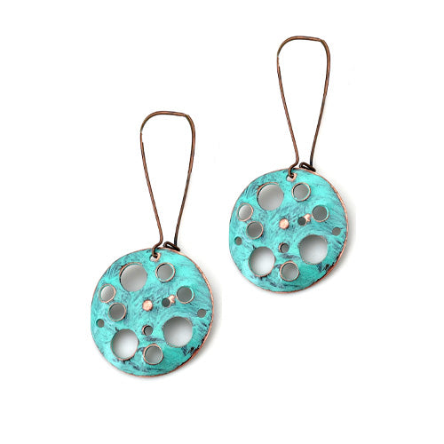 TURQUOISE CIRCLE COPPER EARRINGS