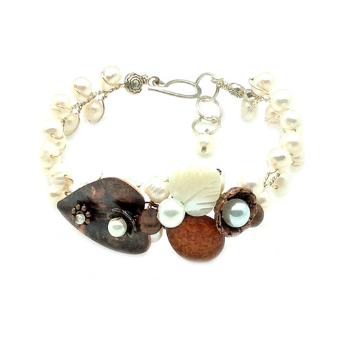 White Pearl +Copper Bracelet #B
