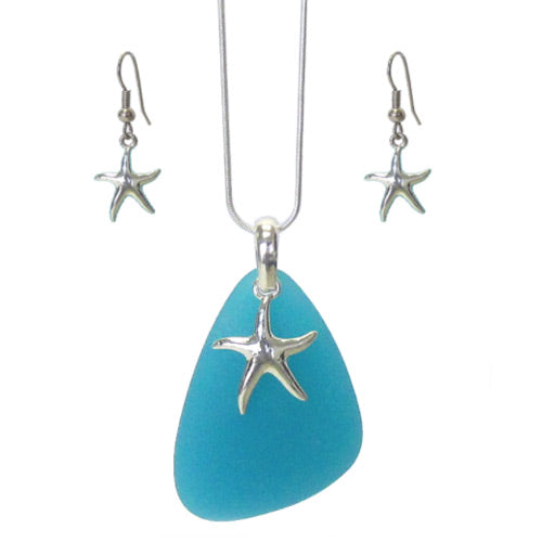 Starfish Sea glass look Necklace+Earrings Set