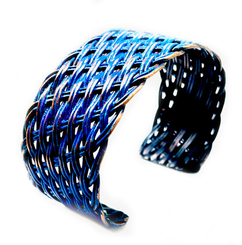 BLUE Copper Braided Cuff Bracelet