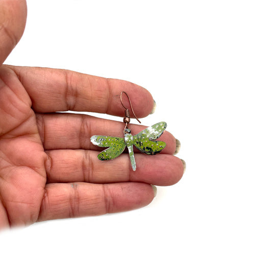 Green Dragonfly Copper Earrings