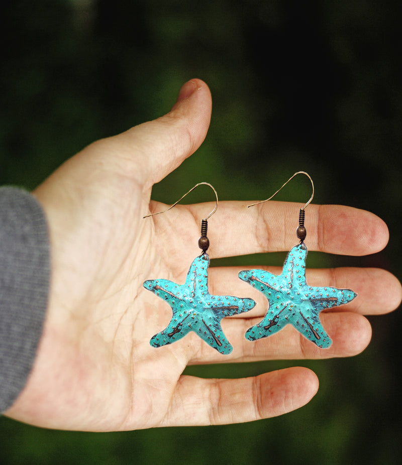 Turquoise Starfish Copper Earrings