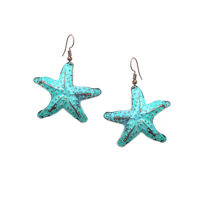 Turquoise Starfish Copper Earrings
