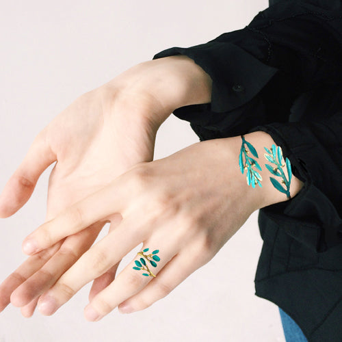 Turquoise Patina Leaf Cuff