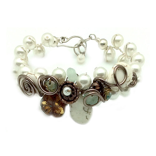 White Pearl +Copper Bracelet #D
