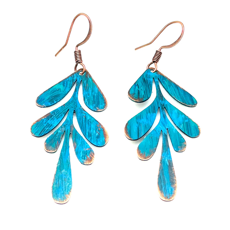 TURQUOISE COPPER LEAF EARRINGS
