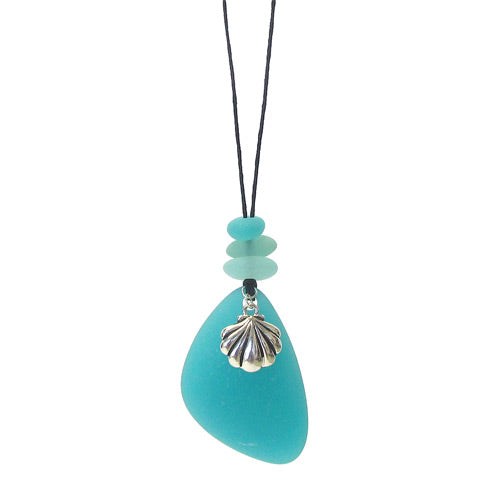 Silver Shell Blue Seaglass Necklace*