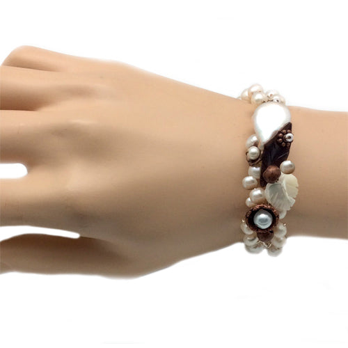 white Pearl +Copper Bracelet #C