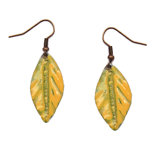 Yellow Leaf Copper Earrings