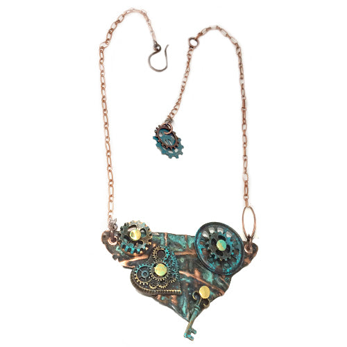 Steampunk Heart Patina Copper Necklace *