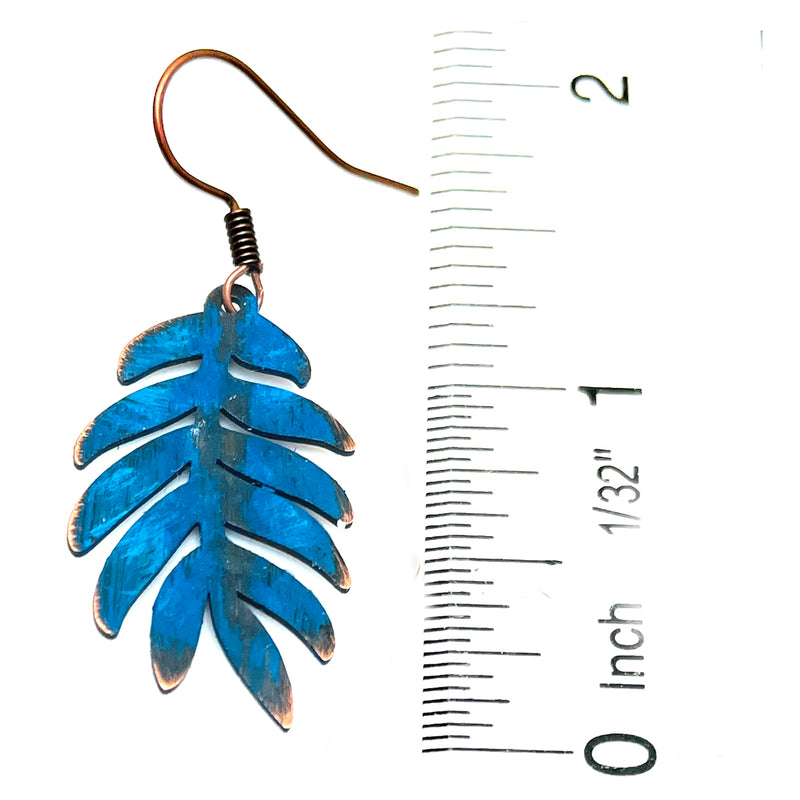 BLUE LEAF COPPER DANGLE EARRINGS