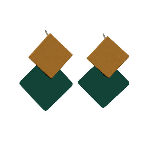 Two squared Honey Mustard Green Earrings