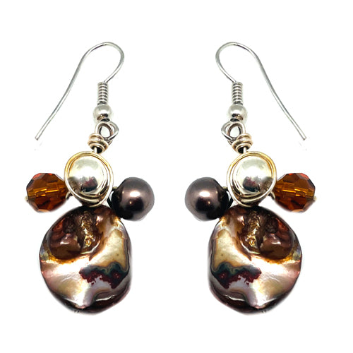 Brown Mother of Pearl  Dangle Earrings