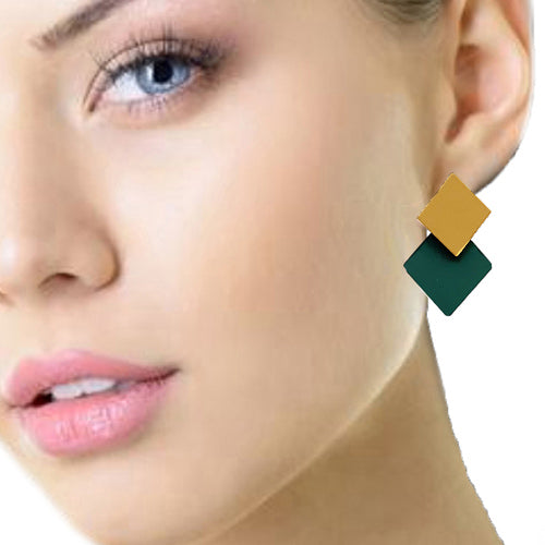 Two squared Honey Mustard Green Earrings