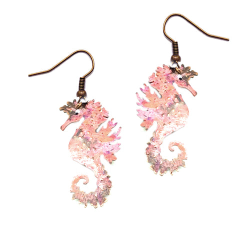 Seahorse Coral or Turquoise Copper Earrings