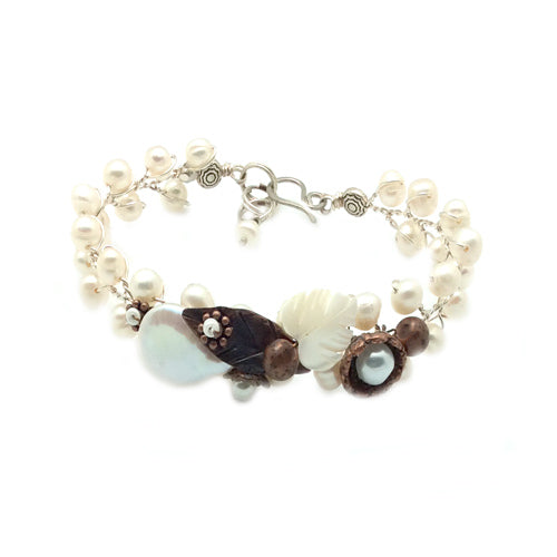 white Pearl +Copper Bracelet #C