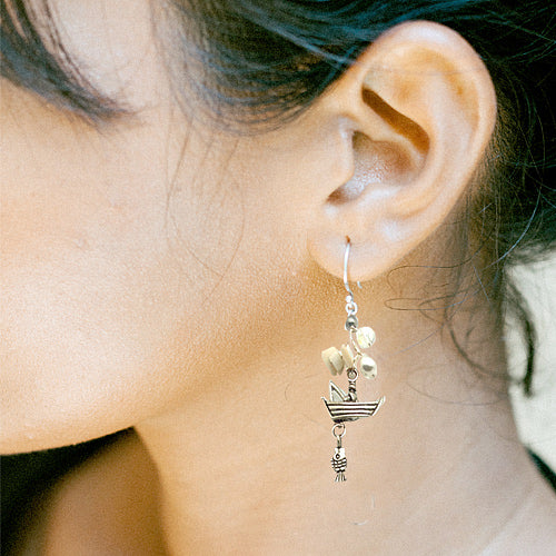 Fish in a Boat and Shell Earrings