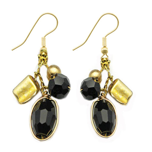 Gold Black Earrings