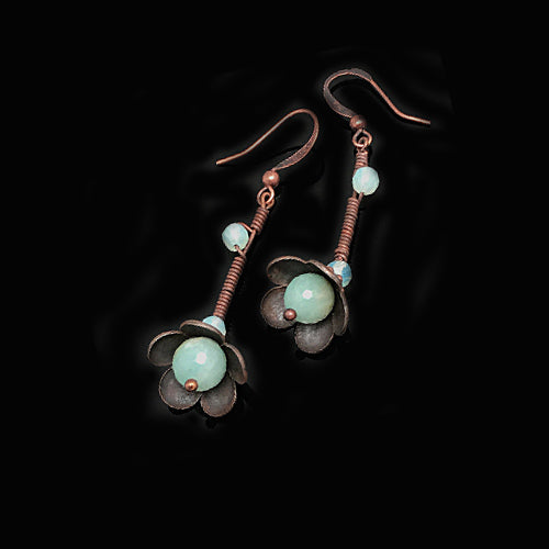 Aquamarine Copper Flowers Earrings - Nurit Niskala