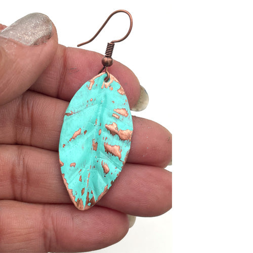 TURQUOISE COPPER Leaf Earrings