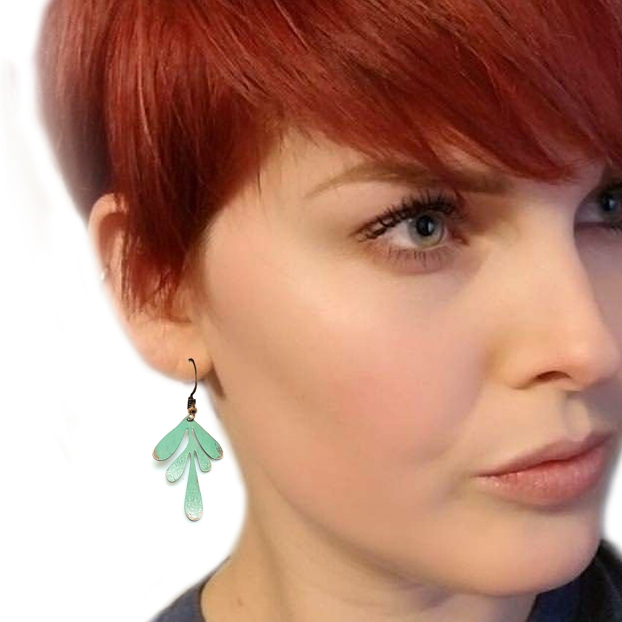 SAGE GREEN COPPER LEAFE EARRINGS