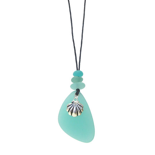 Silver Shell Green Seaglass Necklace*