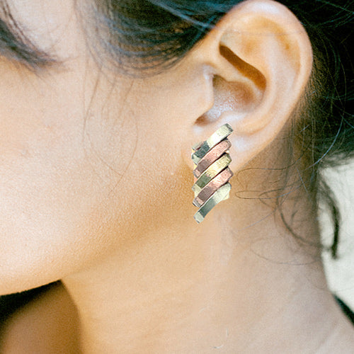 Three Metals Cuff +Earrings