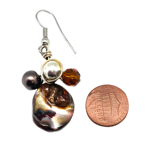 Brown Mother of Pearl  Dangle Earrings